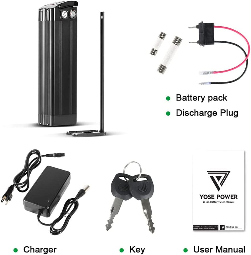 Yose Power Ebike Battery 48V 13Ah Silver Fish Pedelec Battery for Max 700W Motor, Electric Bicycle Lithium-Ion Battery, USB Output, Safe Lock, Led Indicator Light, with Base and Charger Sporting Goods > Outdoor Recreation > Cycling > Bicycles YS YOSE POWER   