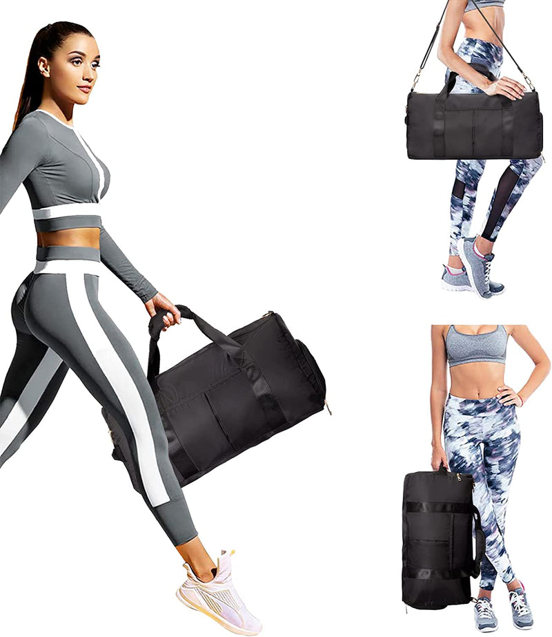 ICEIVY Gym Duffle Bag Dry Wet Separated Gym Bag Sport Duffle Bag Training Handbag Yoga Bag with Extra Drawstring Backpack for Man and Women (Black-Upgrade)