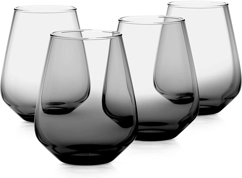 Rakle Stemless Wine Glasses – Set of 4 Red Colored Wine Glasses – 14.3Oz Colorful Wine Glasses – Lead-Free Premium Glass – Stemless Drinking Glasses for Cocktails, Wine, Bar Drinks Home & Garden > Kitchen & Dining > Tableware > Drinkware RAKLE Black Gradient  