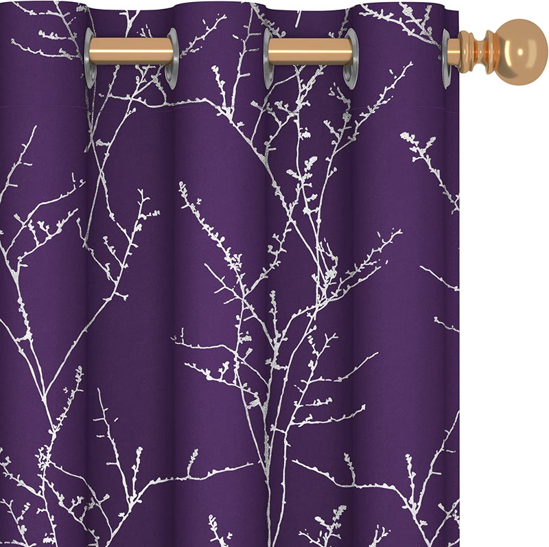 Deconovo Thermal Blackout Curtains for Bedroom and Living Room, 84 Inches Long, Light Blocking Drapes, 2 Panels with Tree Branches Design - 52W X 84L Inch, Beige, Set of 2 Panels Home & Garden > Decor > Window Treatments > Curtains & Drapes Deconovo Dull Purple 42W x 63L Inch 