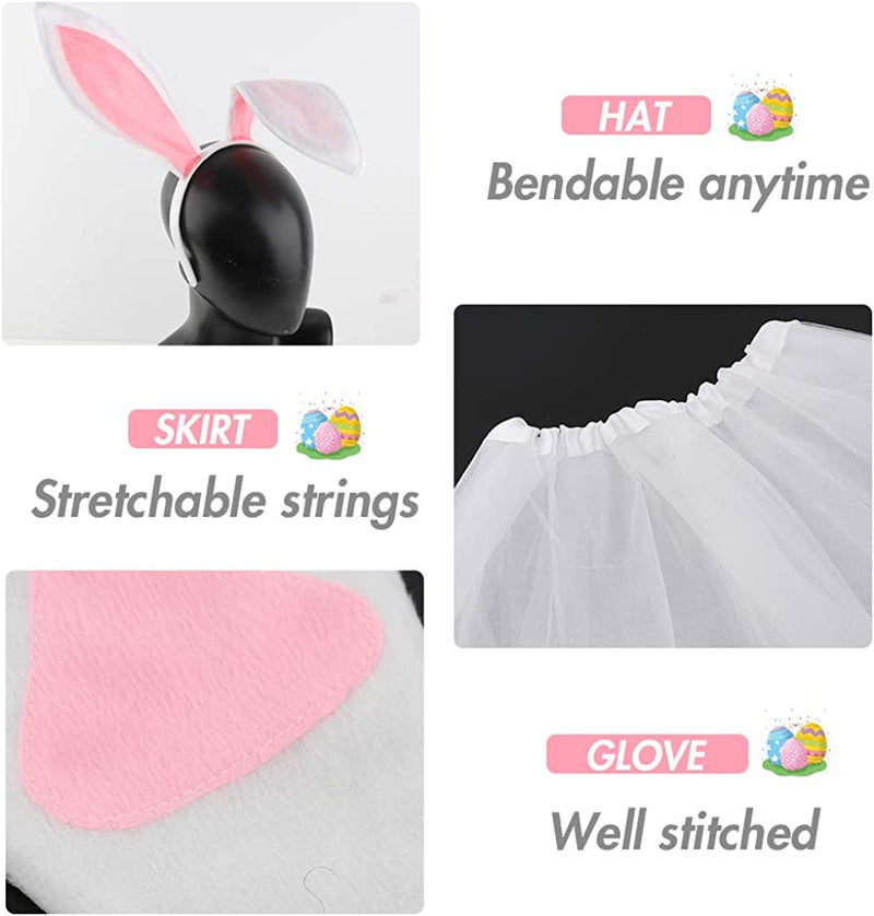 AMOR PRESENT Halloween Bunny Costume, 5PCS Bunny Headband Rabbit Costume Set Bunny Costume Bunny Tail Ears Headband Bow Ties Tail Set for Party Favor  3 years and up   