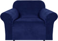 RECYCO Velvet Sofa Covers for 4 Cushion Couch, Furniture Covers for Sofa, Sofa Slipcover 1 Piece for Living Room, Dogs, Navy Home & Garden > Decor > Chair & Sofa Cushions RECYCO Navy Chair 
