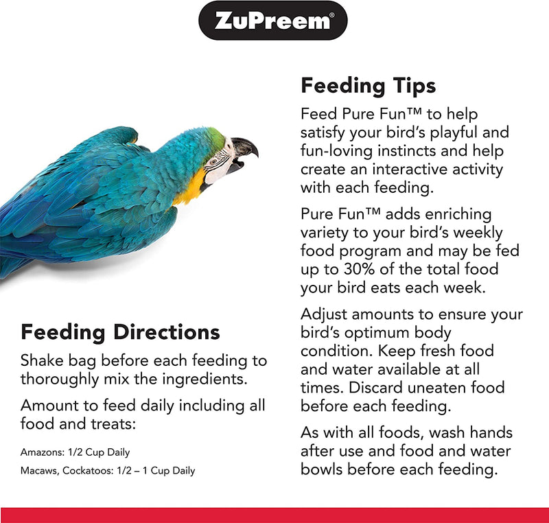 Zupreem Pure Fun Bird Food for Large Birds, 2 Lb (Pack of 2) - Variety Blend of Fruit, Fruitblend Pellets, Vegetables, Nuts for Amazons, Macaws, Cockatoos Animals & Pet Supplies > Pet Supplies > Bird Supplies > Bird Food ZuPreem   