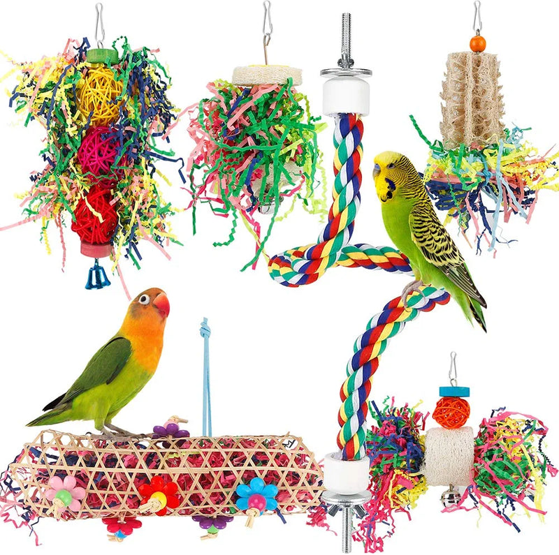 Bird Toys Bird Shredding Foraging Toys Parakeet Toy Chewing Hanging Toy Bird Shredded Paper Bird Cage Accessories Bird Rope Perch for Conure Cockatiel Budgies Lovebird Parrotlet (Without Rope Perch) Animals & Pet Supplies > Pet Supplies > Bird Supplies > Bird Toys lovyoCoCo With Rope Perch  
