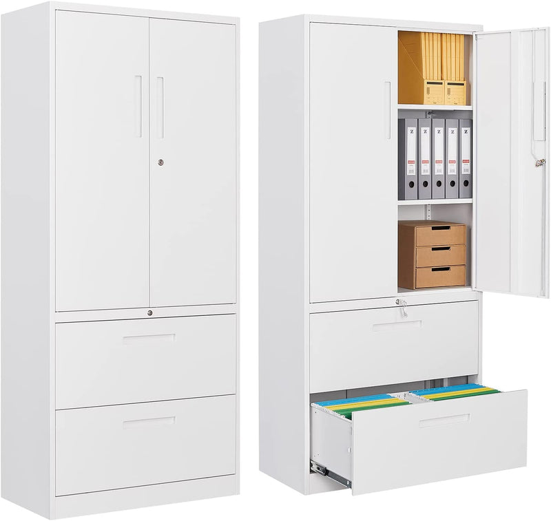 HEYCODE File Cabinet with 2 Drawers - Metal Vertical Lateral Filing Storage Cabinet with Lock - Storage Cabinet with File Cabinet for Home Office Hanging Files Legal/Letter/A4 Size (Black, 2 Drawers) Home & Garden > Household Supplies > Storage & Organization heycode White 2 Drawers 