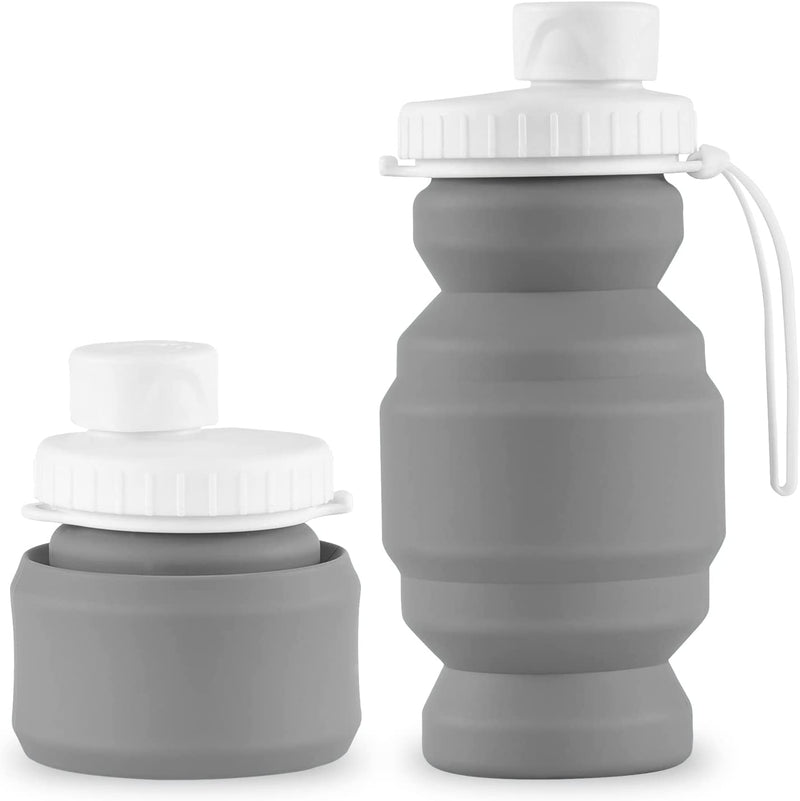 SPECIAL MADE 2Pack Collapsible Water Bottles Leakproof Valve Reusable BPA Free Silicone Foldable Water Bottle for Sport Gym Camping Hiking Travel Sports Lightweight Durable 20Oz 600Ml Sporting Goods > Outdoor Recreation > Winter Sports & Activities SPECIAL MADE grey 11oz  