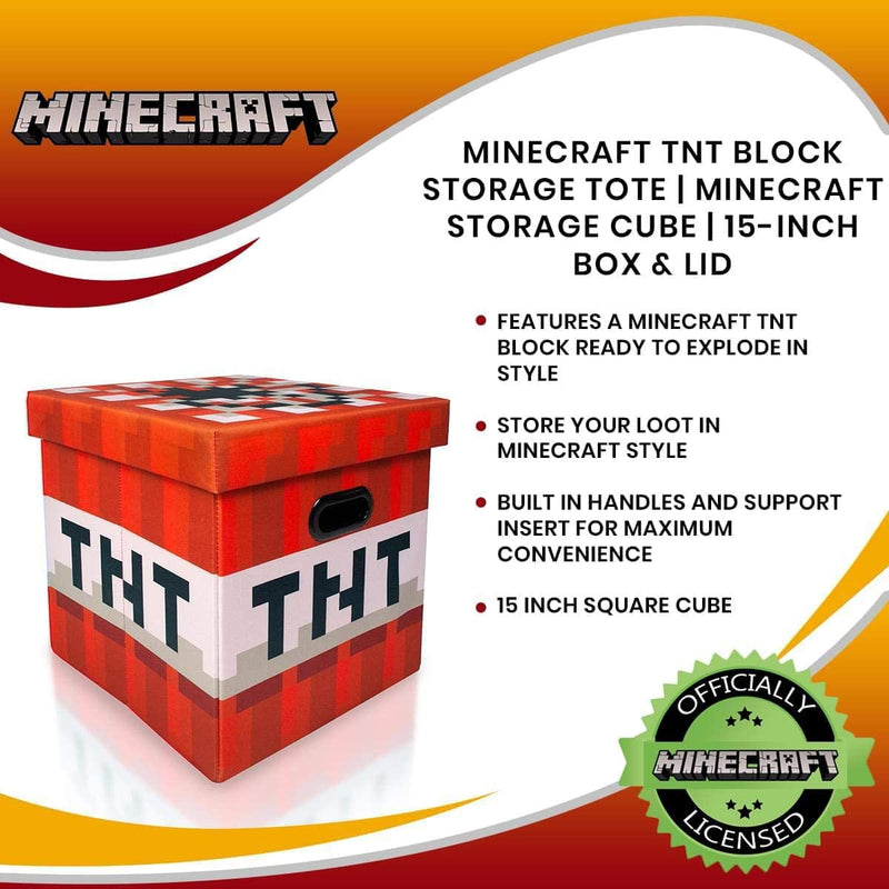 Minecraft TNT Block Storage Cube Organizer Storage Cube | TNT Block from Cubbies Storage Cubes | Organization Cubes | 15-Inch Square Bin with Lid