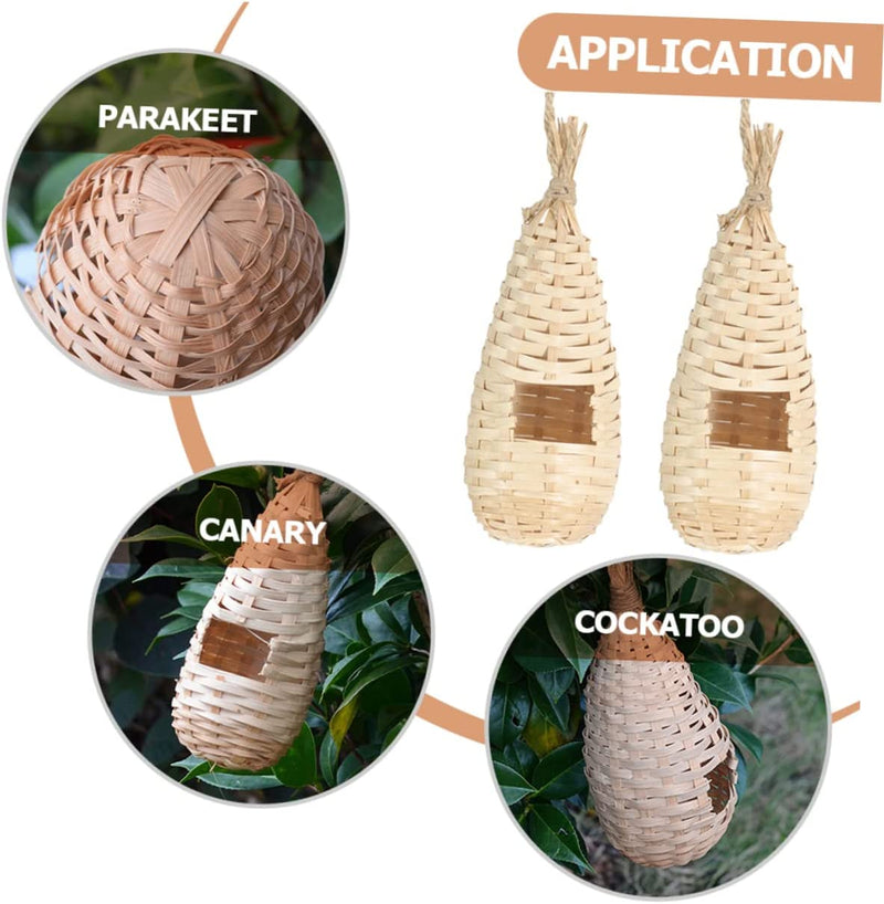 Balacoo 2Pcs Hammock Handwoven Suspending Nest Parrot Bird Humming Accessory Houses House Natural Decorative Hamster Woven Wear-Resistant Hut Bamboo for Toy Seagrass Decor Nests Animals & Pet Supplies > Pet Supplies > Bird Supplies > Bird Cages & Stands balacoo   