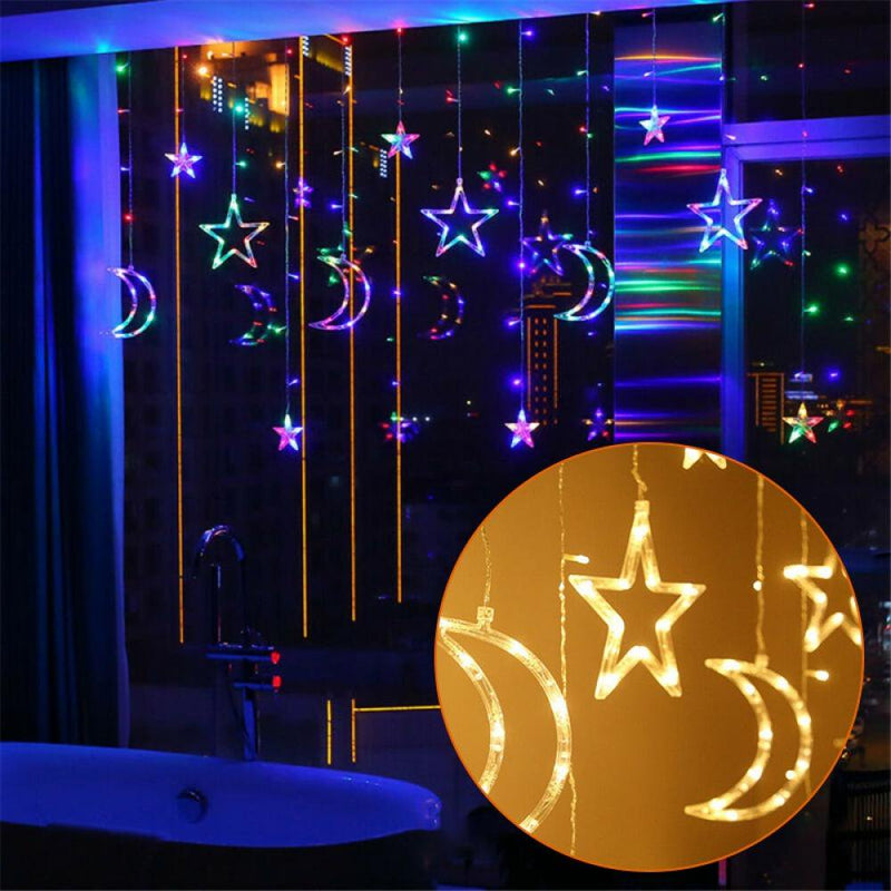 Retap 3.5M Star Moon String Lights Lamp Curtain LED Window Curtain Wedding Party Garden Bedroom Wall Decorations Twinkle Star White/Colorful for Valentine'S Day Home & Garden > Lighting > Light Ropes & Strings NA   