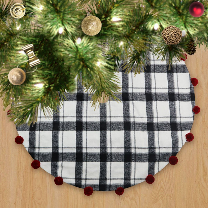 Holiday Time Black and White Plaid Tree Skirt, with Pom Pom Trim, 48Inch Diameter Home & Garden > Decor > Seasonal & Holiday Decorations > Christmas Tree Skirts CENTRESKY CRAFTS(SHANTOU)CO.,LTD   