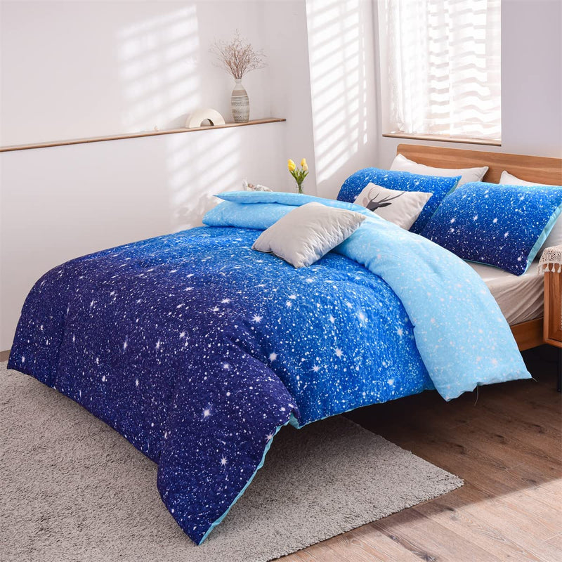 Holawakaka Kids Space Star Glitter Comforter Set Ombre Blue & Purple Print Gradient Bedding Set Full Size (Blue Purple, Full) Home & Garden > Linens & Bedding > Bedding Holawakaka Blue Queen 