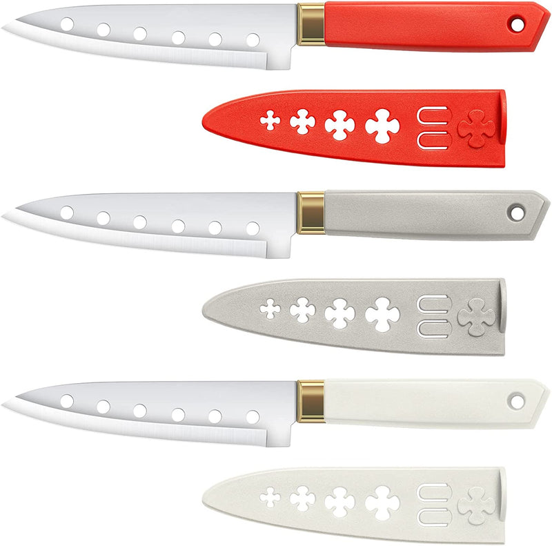 Dsmile 3 Pieces Stainless Steel Kitchen Knife Set (Chef Knife, Utility Knife, Paring Knife) with Clad Dimple and Knife Covers, for Chef Cooking Cutting Home & Garden > Kitchen & Dining > Kitchen Tools & Utensils > Kitchen Knives Dsmile Multicolor (Universal Knife*3)  