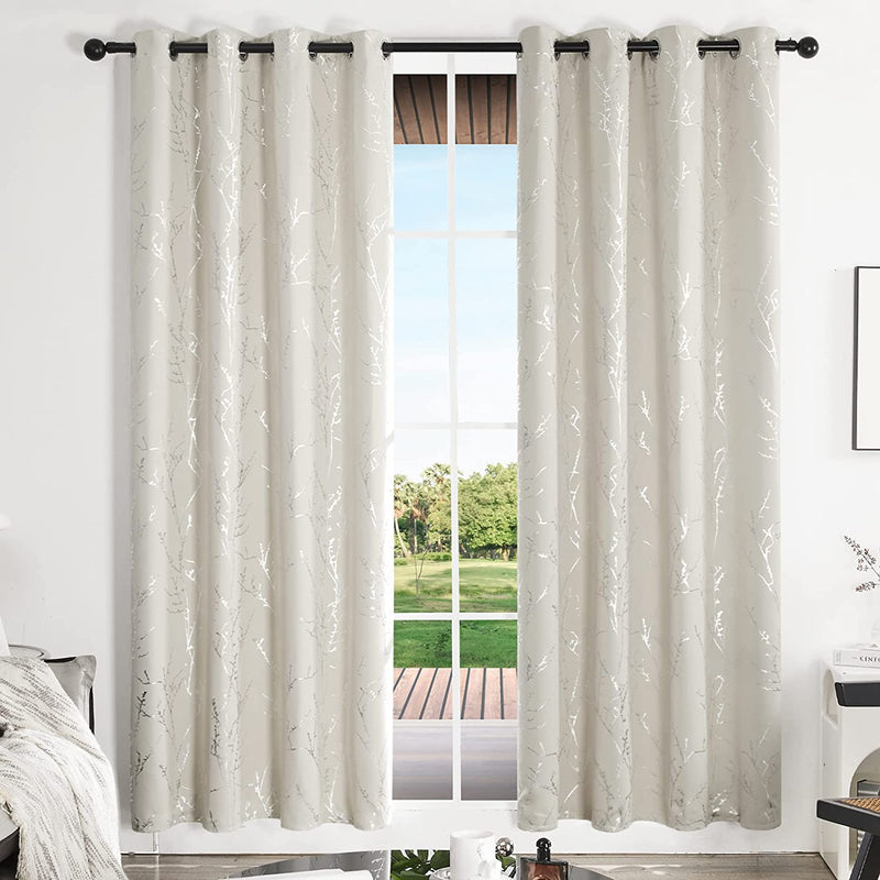 Deconovo Thermal Blackout Curtains for Bedroom and Living Room, 84 Inches Long, Light Blocking Drapes, 2 Panels with Tree Branches Design - 52W X 84L Inch, Beige, Set of 2 Panels Home & Garden > Decor > Window Treatments > Curtains & Drapes Deconovo   