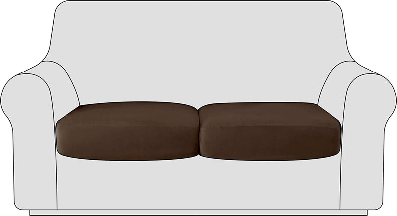 Maxmill Velvet Stretch Sofa Cushion Covers Plush Couch Cushion Slipcover for Armchair Loveseat Sofa Individual Cushion Cover Sofa Seat Protector with Elastic Hem Washable, 2 Pieces Pack, Brown Home & Garden > Decor > Chair & Sofa Cushions Maxmill Interior Brown 2 
