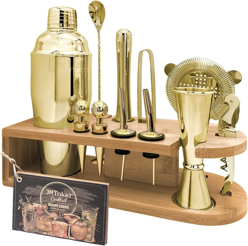 Cocktail Shaker Set with Stand Mixology Bartender Kit|Bar Tool for Drink Mixing, Cocktail Shaker Bar Accessories for Home Bar Set, Perfect for Apartment Essentials and House Warming Gifts New Home Home & Garden > Kitchen & Dining > Barware JMTnker 24oz-Gold  