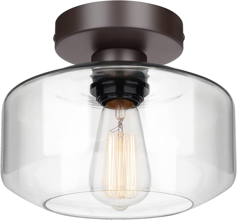 Maxvolador Industrial Semi Flush Mount Ceiling Light Brown, Clear Glass Pendant Lamp Shade, Farmhouse Lighting for Hallway Bedroom, Vintage Hanging Light Fixtures, Bulb Not Included Home & Garden > Lighting > Lighting Fixtures MAXvolador Brown  