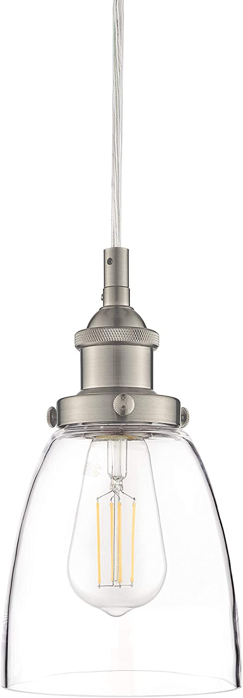 Linea Di Liara Fiorentino Large Glass Pendant Light Fixture Modern Farmhouse Bell Shaped Kitchen Pendant Lighting over Island Brushed Nickel Pendant Light Shade over Sink Lighting Fixtures, UL Listed