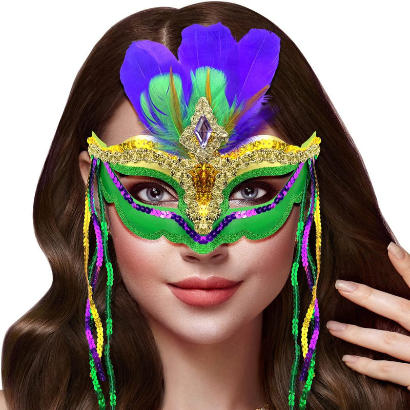 Mardi Gras Mask, LONGRV Mardi Gras Mask with Feathers Women Masquerade Mask Feather Masquerade Mask Mardi Gras Cosplay Costumes Venetian Party Mask Venetian Costumes Party Favors Apparel & Accessories > Costumes & Accessories > Masks Longrv   