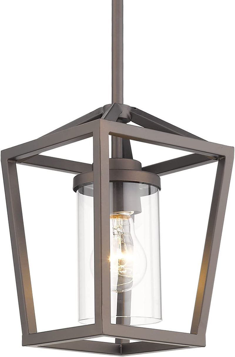 Emliviar Bronze Pendant Light for Kitchen Island, Vintage Mini Cage Pendant Light with Clear Glass Shade, P3033-M1L-R Home & Garden > Lighting > Lighting Fixtures EMLIVIAR   