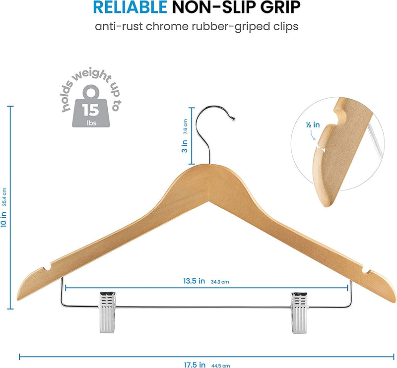High-Grade Wooden Suit Hangers Skirt Hangers with Clips (10 Pack) Smooth Solid Wood Pants Hangers with Durable Adjustable Metal Clips, 360° Swivel Hook, Shoulder Notches for Dress Coat, Jacket, Blouse Sporting Goods > Outdoor Recreation > Fishing > Fishing Rods ZOBER   