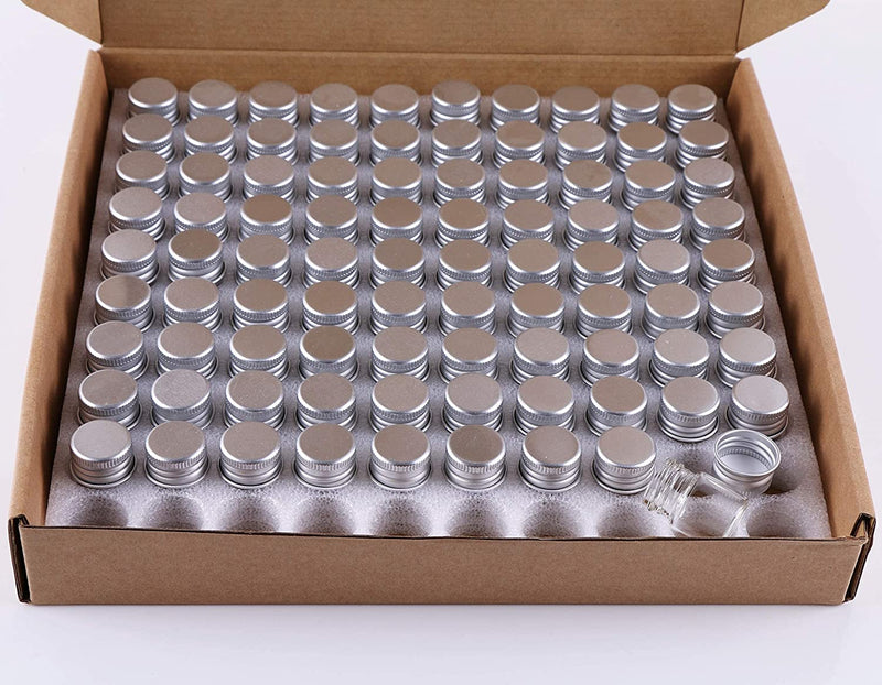 Maxmau 100 Sets Small Glass Bottles with Aluminum Cap Screw Top Lids 5 Milliliter Tiny Vials DIY Art Craft Storage Home & Garden > Decor > Decorative Jars MaxMau   