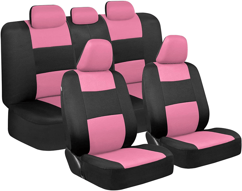 BDK PolyPro Car Seat Covers Full Set in Solid Beige – Front and Rear Split Bench Protection, Easy to Install, Universal Fit for Auto Truck Van SUV Vehicles & Parts > Vehicle Parts & Accessories > Motor Vehicle Parts > Motor Vehicle Seating BDK Pink  