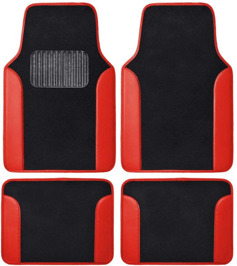 BDK Red Carpet Car Floor Mats – Two-Tone Faux Leather Automotive Floor Mats, Included Anti-Slip Features and Built-in Heel Pad, Stylish Floor Mats for Cars Truck Van SUV Vehicles & Parts > Vehicle Parts & Accessories > Motor Vehicle Parts > Motor Vehicle Seating BDK Red  