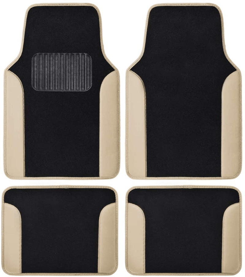 BDK Red Carpet Car Floor Mats – Two-Tone Faux Leather Automotive Floor Mats, Included Anti-Slip Features and Built-in Heel Pad, Stylish Floor Mats for Cars Truck Van SUV Vehicles & Parts > Vehicle Parts & Accessories > Motor Vehicle Parts > Motor Vehicle Seating BDK Beige  