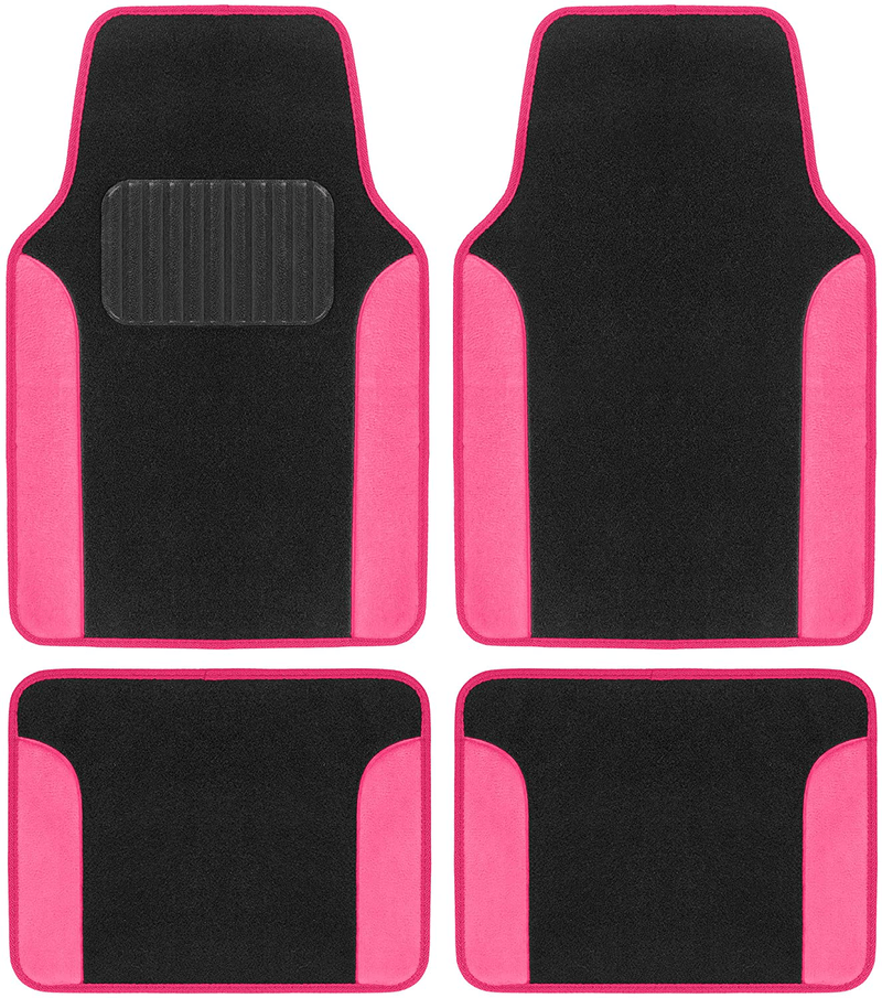 BDK Red Carpet Car Floor Mats – Two-Tone Faux Leather Automotive Floor Mats, Included Anti-Slip Features and Built-in Heel Pad, Stylish Floor Mats for Cars Truck Van SUV Vehicles & Parts > Vehicle Parts & Accessories > Motor Vehicle Parts > Motor Vehicle Seating BDK Hot Pink  