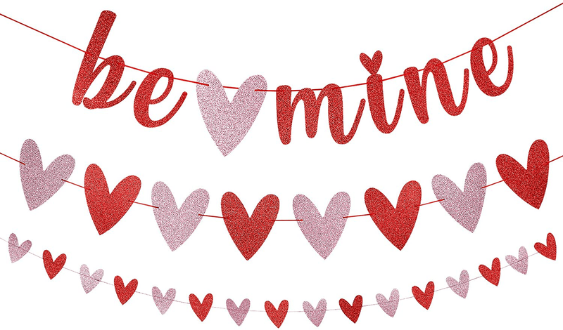 Be Mine Banner Red Glitter and 2Pcs Glitter Heart Garland, Valentines Day Decorations, Hanging Hearts, Valentines Day Garland,Heart Decorations,Valentine Decor,Conversation Hearts Decorations,Valentines Decorations for Office Home Mantle Fireplace Home & Garden > Decor > Seasonal & Holiday Decorations LeeSky   