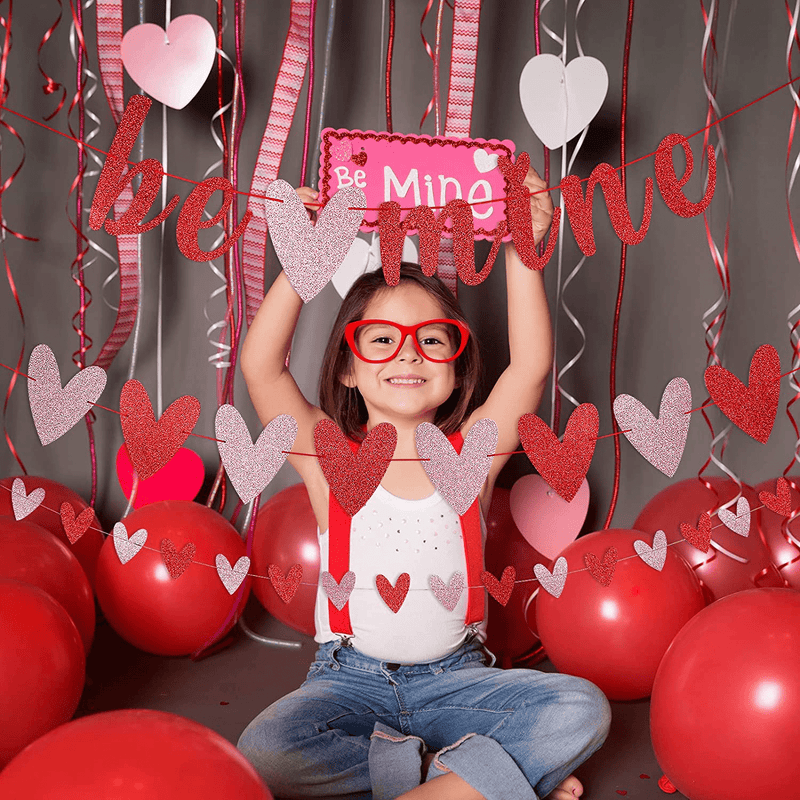 Be Mine Banner Red Glitter and 2Pcs Glitter Heart Garland, Valentines Day Decorations, Hanging Hearts, Valentines Day Garland,Heart Decorations,Valentine Decor,Conversation Hearts Decorations,Valentines Decorations for Office Home Mantle Fireplace Home & Garden > Decor > Seasonal & Holiday Decorations LeeSky   