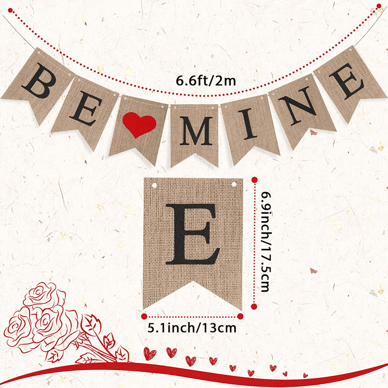 Be Mine Burlap Banner Lighted Valentine'S Day Linen Banner Be Mine Linen Garland Valentine'S Day Photo Props Proposal Sign Decorations and Warm White Copper Wire Lights with 8 Flashing Patterns