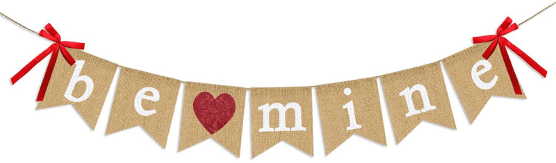 Be Mine Burlap Banner | Valentine'S Day Decorations | Valentines Banner with Glitter Heart Sign | Be Mine Bunting Banner | Valentines Day Indoor Outdoor Home Office Hanging Decor Arts & Entertainment > Party & Celebration > Party Supplies Partyprops   