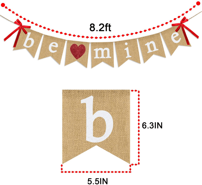 Be Mine Burlap Banner | Valentine'S Day Decorations | Valentines Banner with Glitter Heart Sign | Be Mine Bunting Banner | Valentines Day Indoor Outdoor Home Office Hanging Decor
