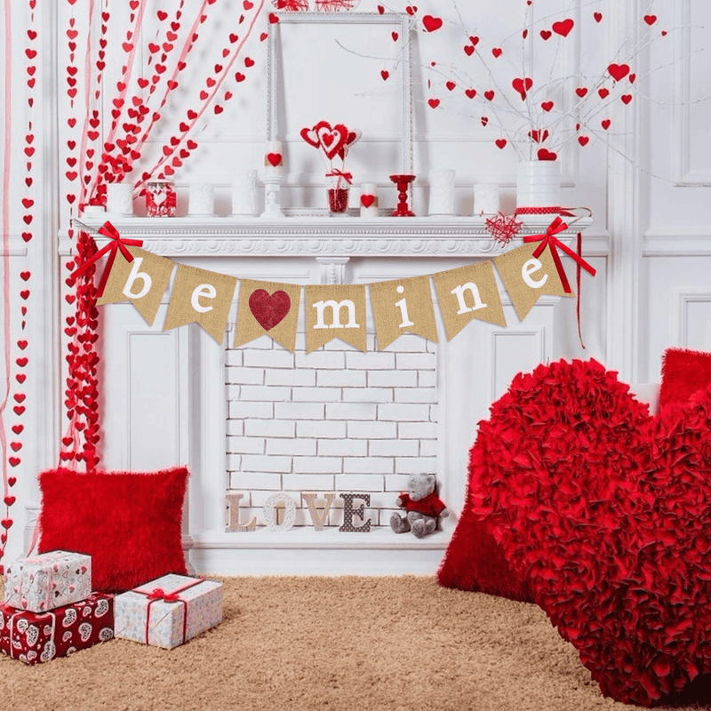 Be Mine Burlap Banner | Valentine'S Day Decorations | Valentines Banner with Glitter Heart Sign | Be Mine Bunting Banner | Valentines Day Indoor Outdoor Home Office Hanging Decor Arts & Entertainment > Party & Celebration > Party Supplies Partyprops   