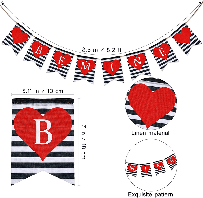 BE Mine Burlap Banner Valentines Day Red Heart Burlap Banner Decorations Be Mine Bunting Garland Valentines Decorations for Anniversary Wedding Engagement Party Supplies Arts & Entertainment > Party & Celebration > Party Supplies Tegeme   