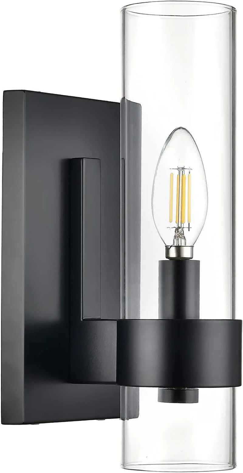 Linea Di Liara Teramo Farmhouse Matte Black Wall Sconce Wall Lighting Modern Bathroom Wall Sconces Wall Lights for Hallway and Bedroom Wall Sconce Lighting Fixture - Frosted Glass Shade Home & Garden > Lighting > Lighting Fixtures > Chandeliers Linea di Liara Black/Clear Wall Sconce 