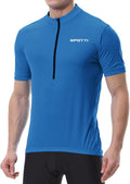 Spotti Men'S Cycling Bike Jersey Short Sleeve with 3 Rear Pockets- Moisture Wicking, Breathable, Quick Dry Biking Shirt Sporting Goods > Outdoor Recreation > Cycling > Cycling Apparel & Accessories Spotti Blue XX-Large 