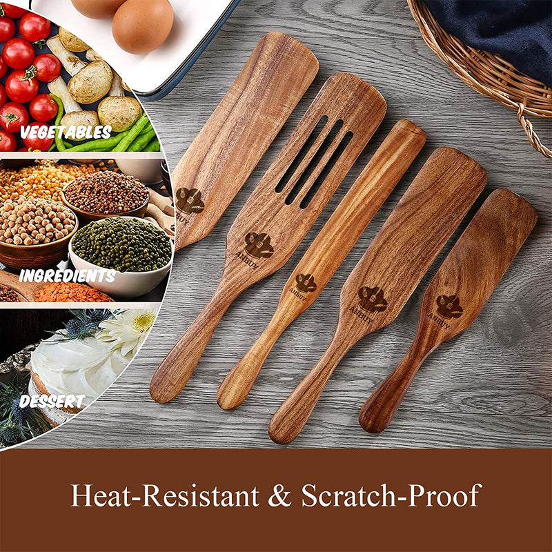 Spurtles Kitchen Tools as Seen on Tv, 5Pcs Spurtles Kitchen Tools as Seen on TV, Natural Teak Wooden Cooking Utensils, Slotted Spurtles Set with Hanging Hole, Heat Resistant Nonstick Home & Garden > Kitchen & Dining > Kitchen Tools & Utensils ANBUY   