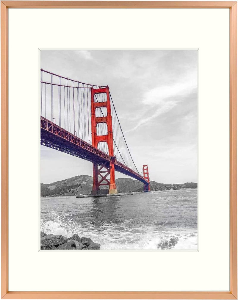 Frametory, 11X14 Aluminum Photo Frame with Ivory Color Mat for 8X10 Picture & Real Glass, Metal Picture Frame Collection (Gold, 1-Pack) Home & Garden > Decor > Picture Frames Frametory Rose Gold 11x14 