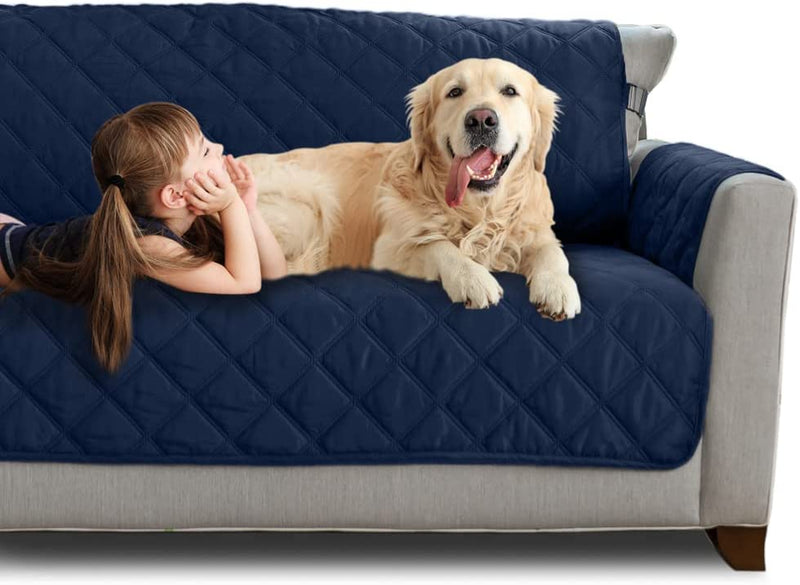 MIGHTY MONKEY Patented Sofa Slipcover, Reversible Tear Resistant Soft Quilted Microfiber, XL 78” Seat Width, Durable Furniture Stain Protector with Straps, Washable Couch Cover, Chevron Navy White Home & Garden > Decor > Chair & Sofa Cushions MIGHTY MONKEY Navy/Tan Couch Sofa Oversized 