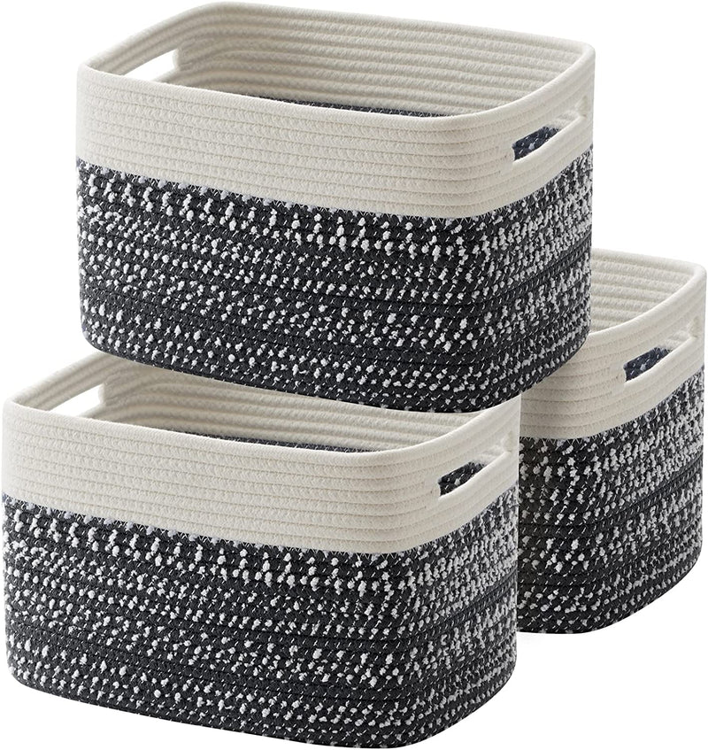 OIAHOMY Storage Basket, Woven Baskets for Storage, Cotton Rope Basket for Toys,Towel Baskets for Bathroom - Pack of 3 Home & Garden > Household Supplies > Storage & Organization OIAHOMY White Black  
