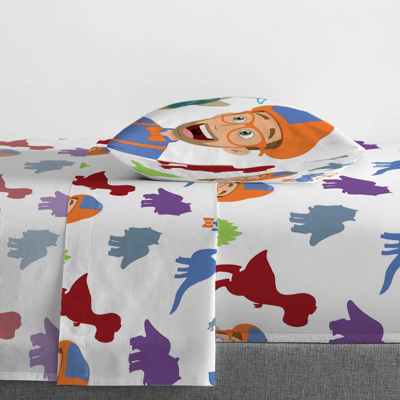 Jay Franco Blippi Dino Fun 4 Piece Toddler Bed Set – Super Soft Microfiber Bed Set Includes Toddler Size Comforter & Sheet Set Bedding (Official Blippi Product)