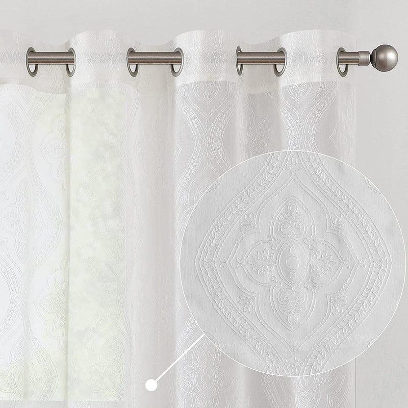 Linen Textured Curtains for Living Room Embroidered Design Window Curtains Light Filtering Flax Linen Look Window Treatment Set for Bedroom Grommet Top 2 Panels 96 Inch Length Gold Home & Garden > Decor > Window Treatments > Curtains & Drapes jinchan Voile White 84"L 