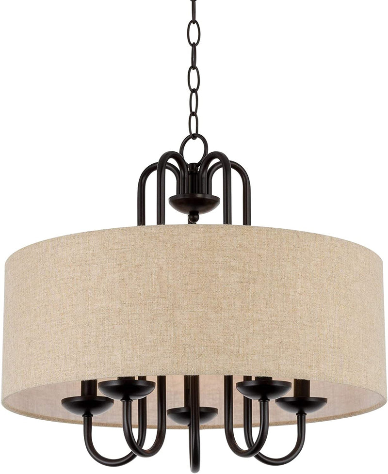 Kira Home Gwenyth 20" 5-Light Modern Drum Chandelier + Oatmeal Fabric Shade, Oil Rubbed Bronze Finish Home & Garden > Lighting > Lighting Fixtures > Chandeliers Kira Home Oil-Rubbed Bronze  