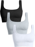 OQQ Women'S 3 Piece Medium Support Tank Top Ribbed Seamless Removable Cups Workout Exercise Sport Bra Sporting Goods > Outdoor Recreation > Winter Sports & Activities OQQ Black Grey White Medium 