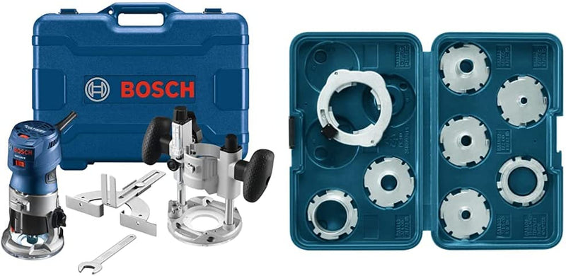 Bosch GKF125CEPK Colt 1.25 HP (Max) Variable-Speed Palm Router Combination Kit , Blue, 5.8 X 11 X 10.5 Inches Sporting Goods > Outdoor Recreation > Fishing > Fishing Rods C & J Direct GmbH & Co. KG w/ 8-Piece Router Template Guide Set  