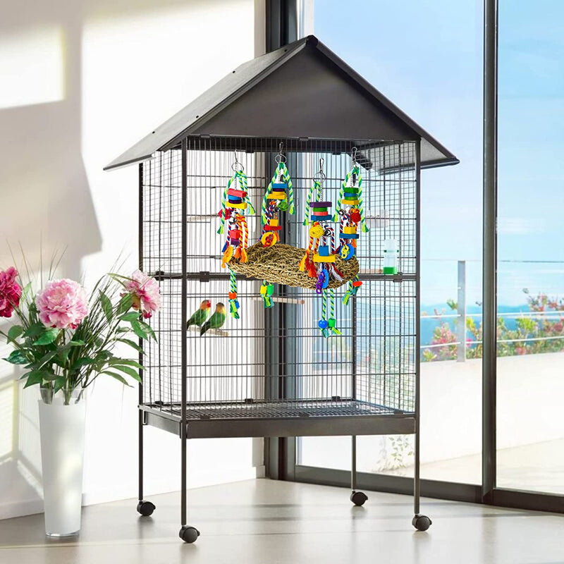 Pomeyard Bird Toys for Parakeets Toys Bird Foraging Wall Toy Conures Cockatiel Bird Cage Accessories Parrotlet Toys Small Bird Toys for Lovebirds Seagrass Swing Hammock for Parrot Budgie with Bells Animals & Pet Supplies > Pet Supplies > Bird Supplies > Bird Toys Pomeyard   