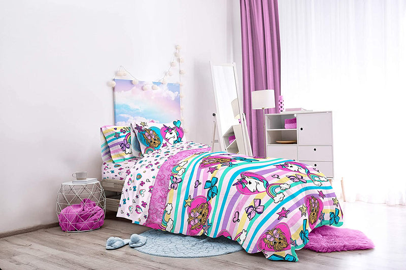 Jay Franco Nickelodeon Jojo Siwa Unicorn Shine 4 Piece Twin Bed Set - Includes Reversible Comforter & Sheet Set Bedding - Super Soft Fade Resistant Microfiber (Official Nickelodeon Product)