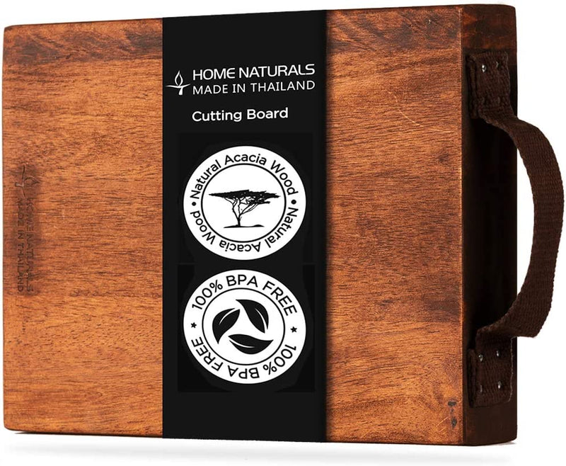 Home Naturals Cutting Board - Acacia Wood Chopping, Cheese, Charcuterie Block with Side Handle - Kitchen Cooking Tools - Hard & Thick Wooden Food Prep & Serving Tray - 15 X 10.2 X 1 In Home & Garden > Kitchen & Dining > Kitchen Tools & Utensils Home Naturals 13" x 8.8" x 1.4"  